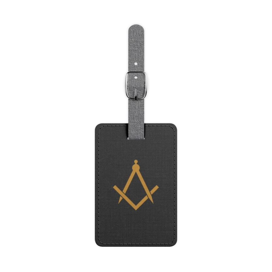 Masonic Vegan Leather Luggage Tag, Gold Square & Compass Freemason Travel Gift (photo 1 of 4)