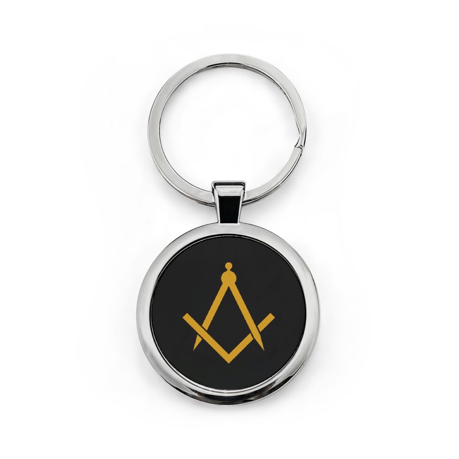 Masonic Keychain, Gold Square & Compass Freemason Key Ring Gift (photo 1 of 3)
