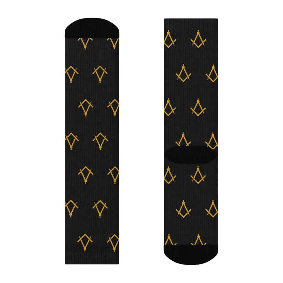 Masonic Crew Socks, Gold Square & Compass Pattern, Freemason Novelty Gift (photo 1 of 5)