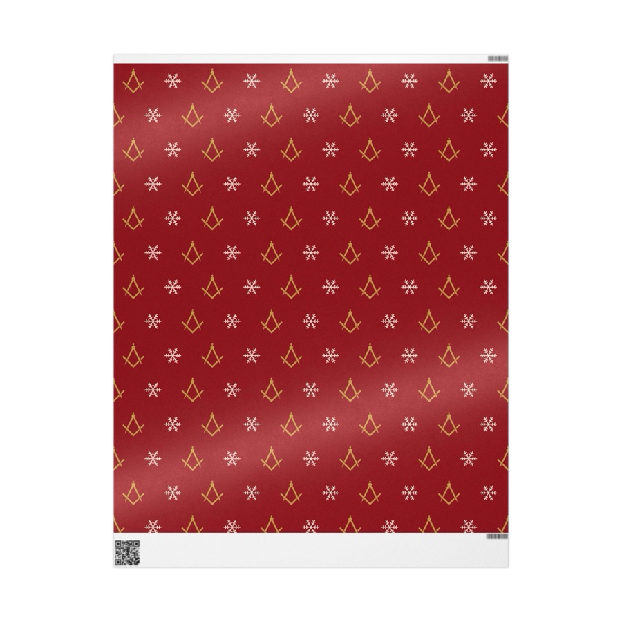 Masonic Christmas Wrapping Paper, Square and Compass Gold and Red Holiday Gift Wrap, Freemason Xmas