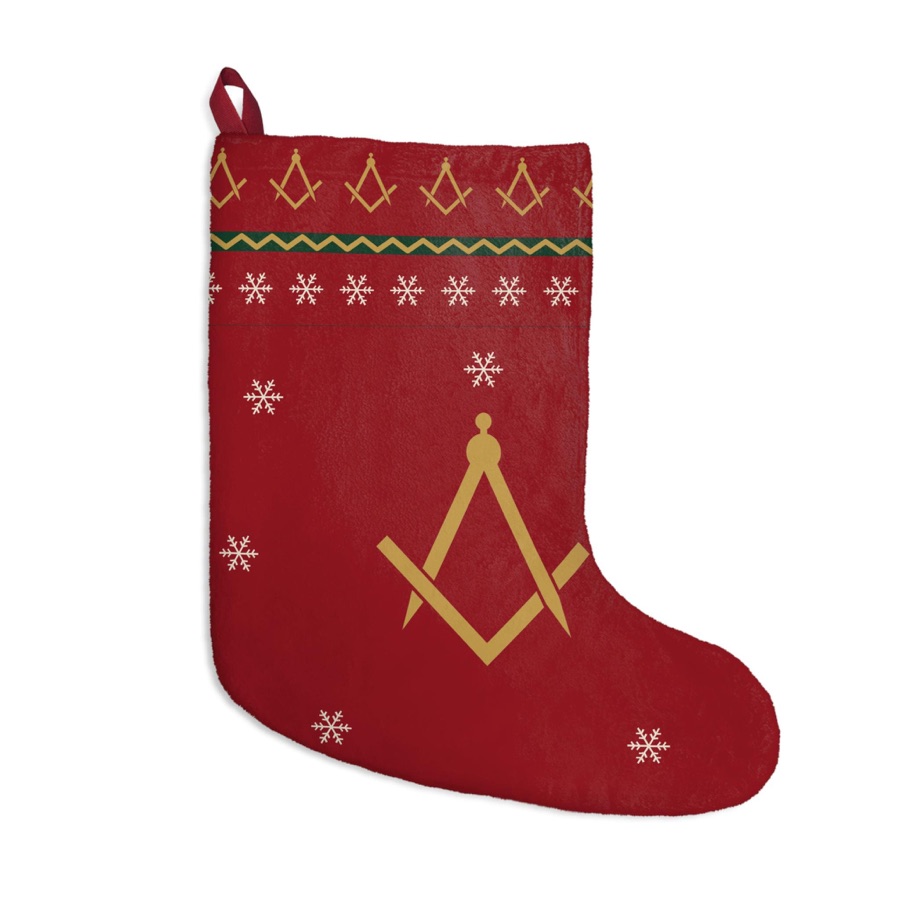 Masonic Christmas Stocking, Square and Compass Fair Isle Knit Print, Freemason Fireplace Holiday Decor